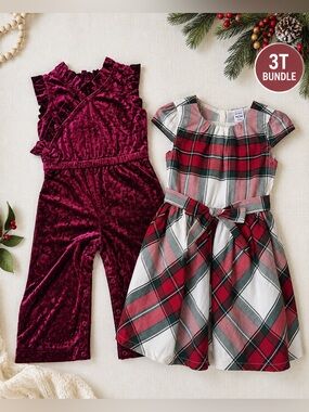 3T Girls Holiday Bundle Velvet Romper & Carter’s Plaid Christmas Dress